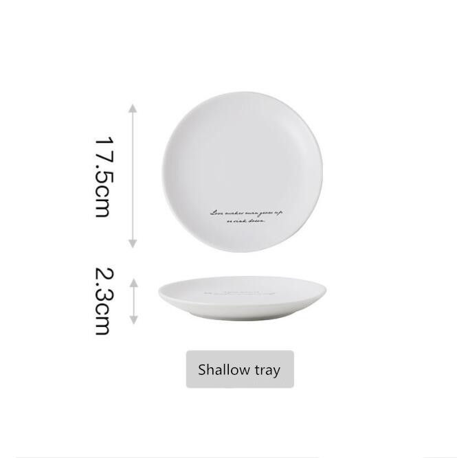 English alphabet White Dinner Plate Ceramic Kitchen Plate Tableware Set Food Dishes Rice Salad Noodles Bowl Soup: 7 inch Shallow tray