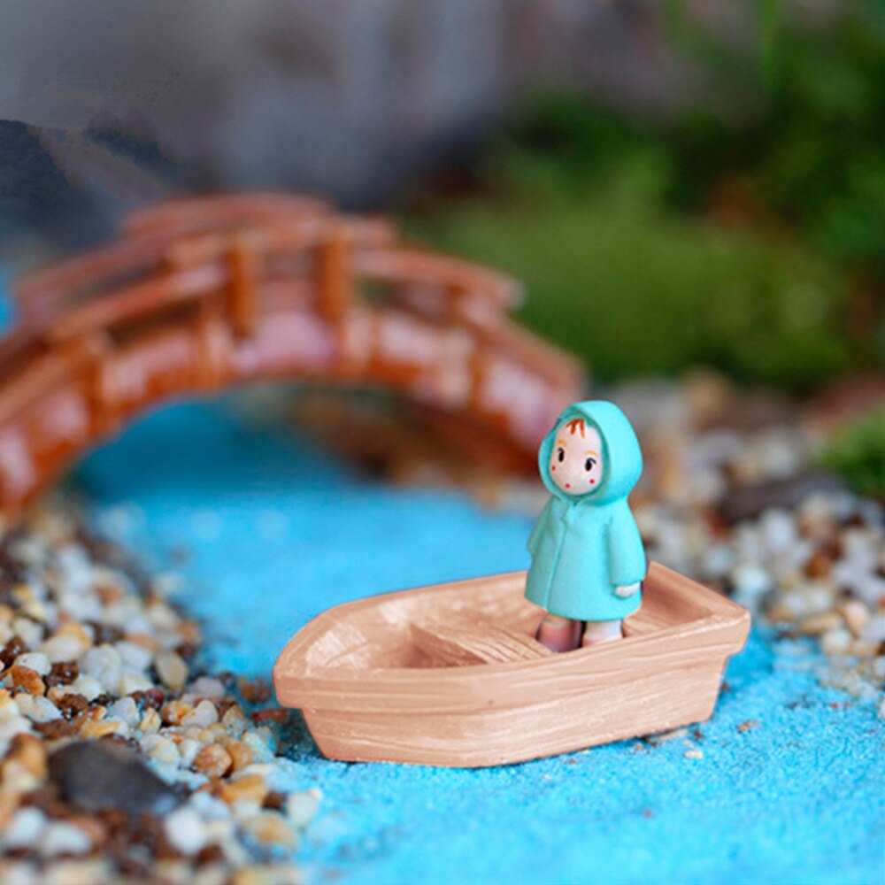 2 unid/set DIY adornos accesorios resina artesanía Retro madera barco Modelo figura juguetes Micro jardín decoración