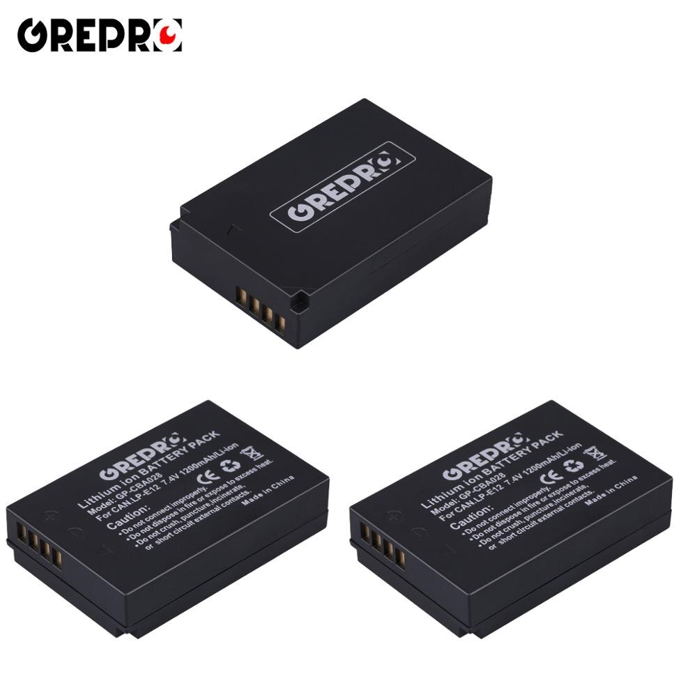 2 stuks 1200 mah lp -e12 lp e12 lpe 12 li- ion batterij + lcd usb dubbele oplader voor canon eos  m50,  eos  m100,100d kiss  x7 rebel  sl1 camera: 3 stuks