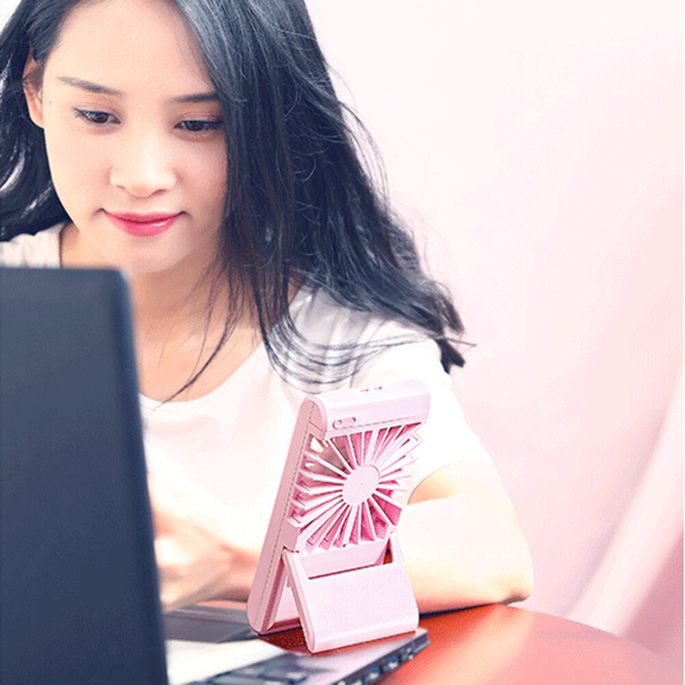 Mini Telefoon Vorm Draagbare Usb Opladen Koelventilator Met Standaard Make-Up Spiegel Lichtgewicht En Draagbare Canbe Gebruikt Op Vele Gelegenheid