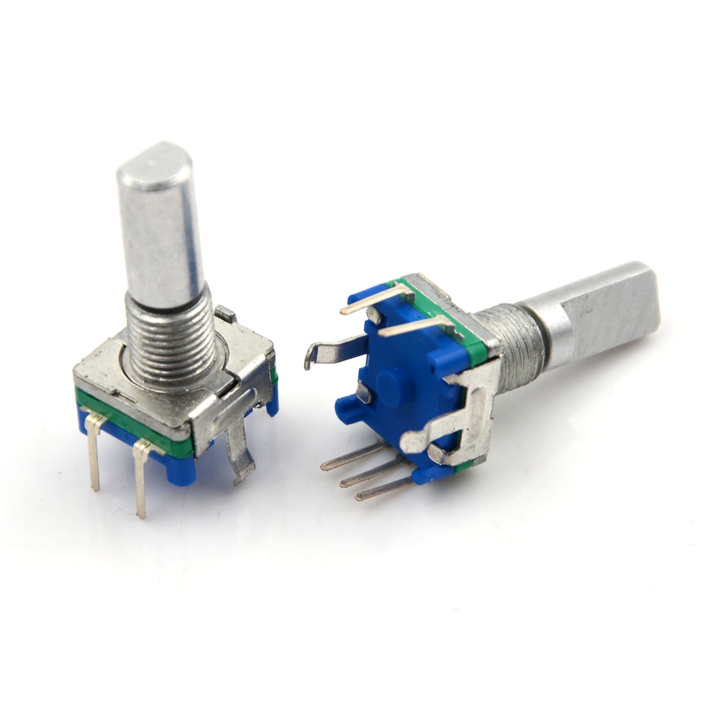 3 stk/parti aksel 6mm hul 7mm 5 stift d aksel 20 spærrepunkter 360 graders roterende encoder med trykknap potentiometer 14 x 12 x 6mm