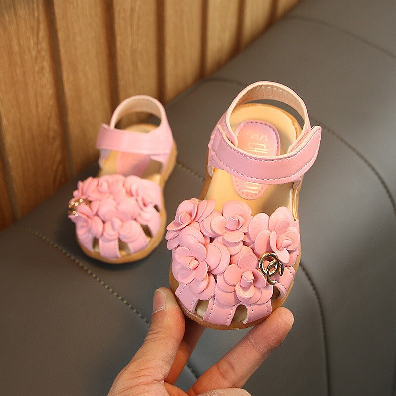 Baotou-Sandalias de princesa para bebé de 1 a 6 años, zapatos para niño pequeño, sandalias huecas de fondo suave, antideslizantes,: Rosa / 2