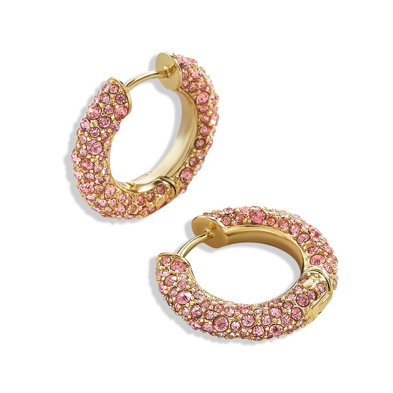 Nouvelle cristal strass oreille manchette Huggie boucles d'oreilles pour les femmes cercle Cartilage empilable cerceau boucles d'oreilles Piercing bijoux: Pink