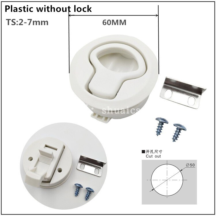 Stainless steel round lock car door inside and outside double door lock pull ring hand lock pull buckle lock: L plastic NO lock W