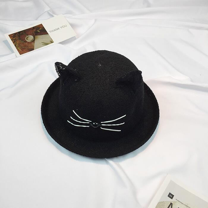 oZyc Sun Hat Women's Cat Lace Ear Summer Straw Hats For Women Beach Headwear 8 Colors Chapeau Femme Bucket Hat: 7