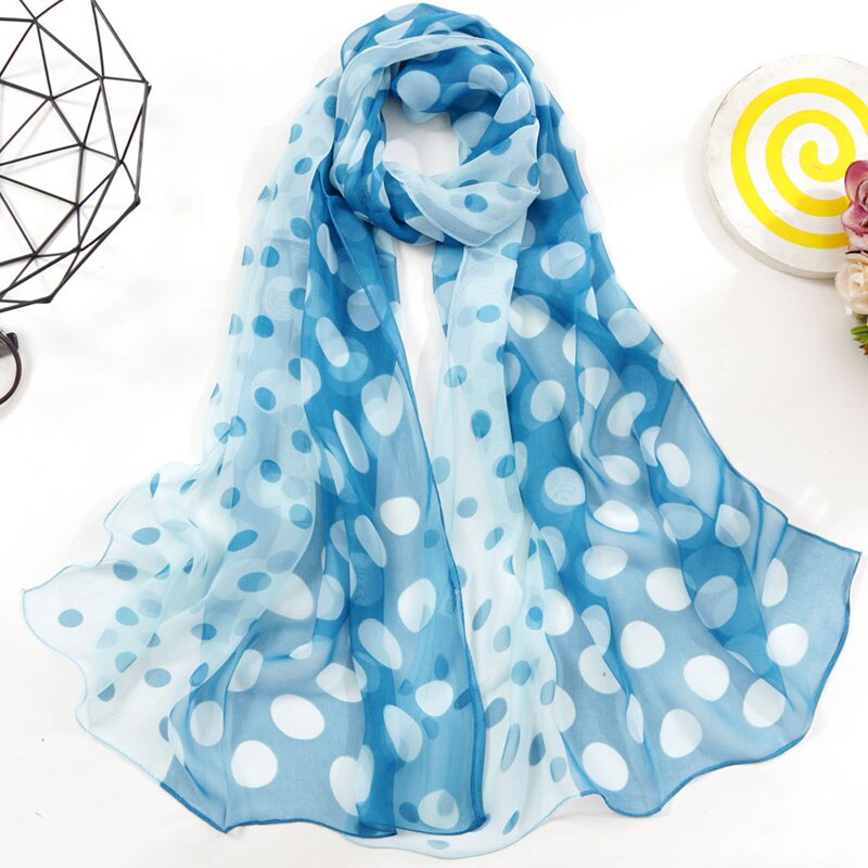 Foulard en mousseline de soie georgette à pois pour femme, long châle bandana, fin, pour l'été