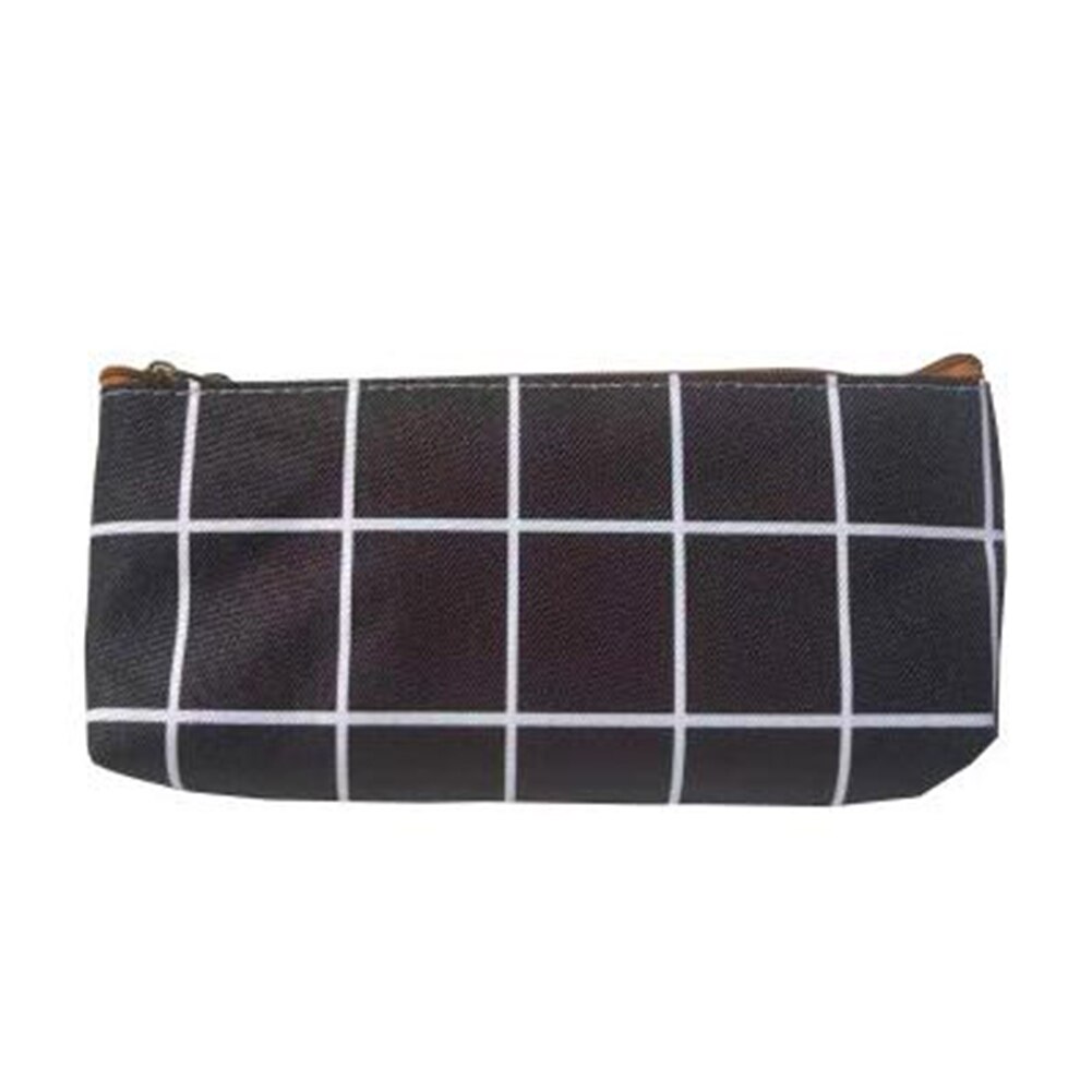 Simple Plaid Solid Color Pencil Case Canvas Organizer Pouch School Supplies Cute Stationery School Pencil Box Pen Bags: Black