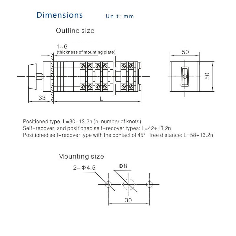 universal transfer switch for Electrical appliances rotary cam switches changeover switch circuit 4 sections 3 gears Silver dot
