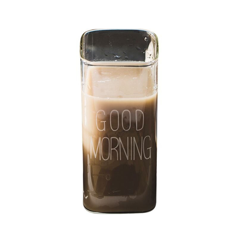 Square Glass Mug Breakfast Milk Coffee Cup Crystal Transparent Heat-resistant Cup Square Milk Cup Home Drinkware: B370ML