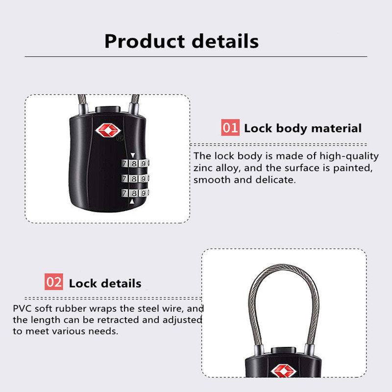 3 Digits TSA Steel Wire Lock Combination Padlock Customs Code Lock Anti-theft Travel Abroad Luggage Bag Suitcase Trolley Case