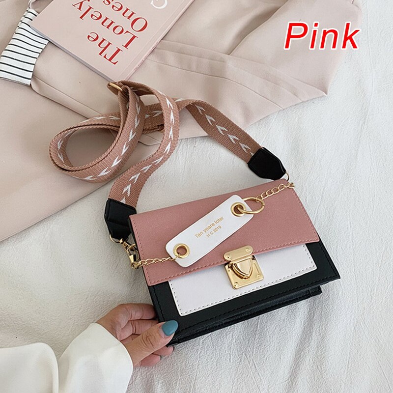 Crocodile pattern Shoulder Women's Matte Contrast Color Shoulder Messenger Bag Small Square Bag сумка женская: Pink4