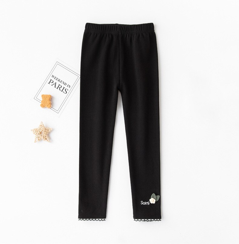 2022 Spring Autumn Casual Girl Pants Floral Full Length Girls Leggings: black / 100(2-3T)