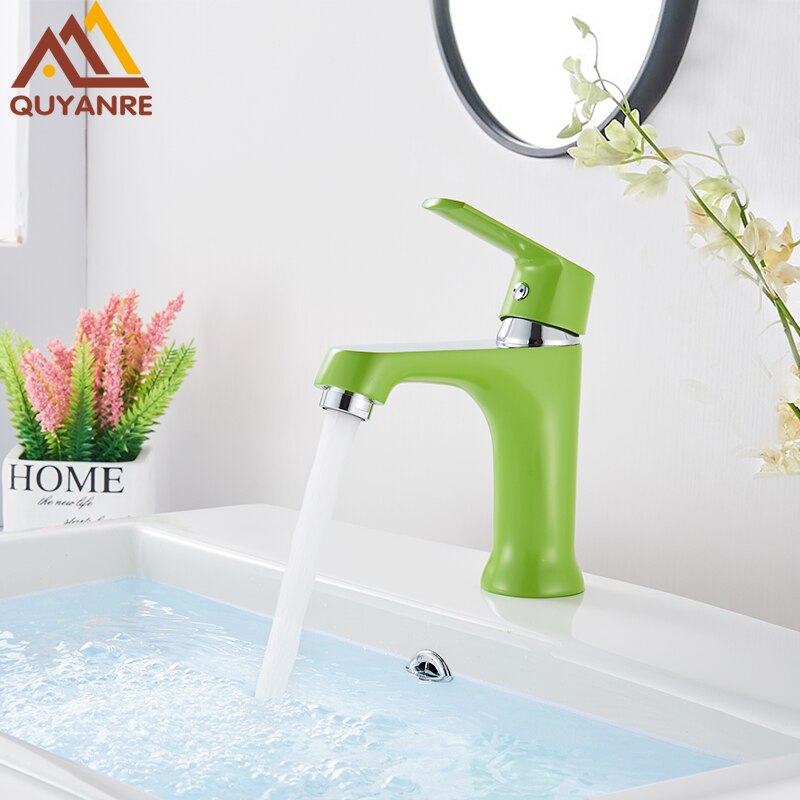Quyanre Oranje Groen Badkamer Wastafel Kranen Douche Wastafel Kraan Tap Enkele Handgreep Single Hole Badkamer Mengkraan Waterval Kraan