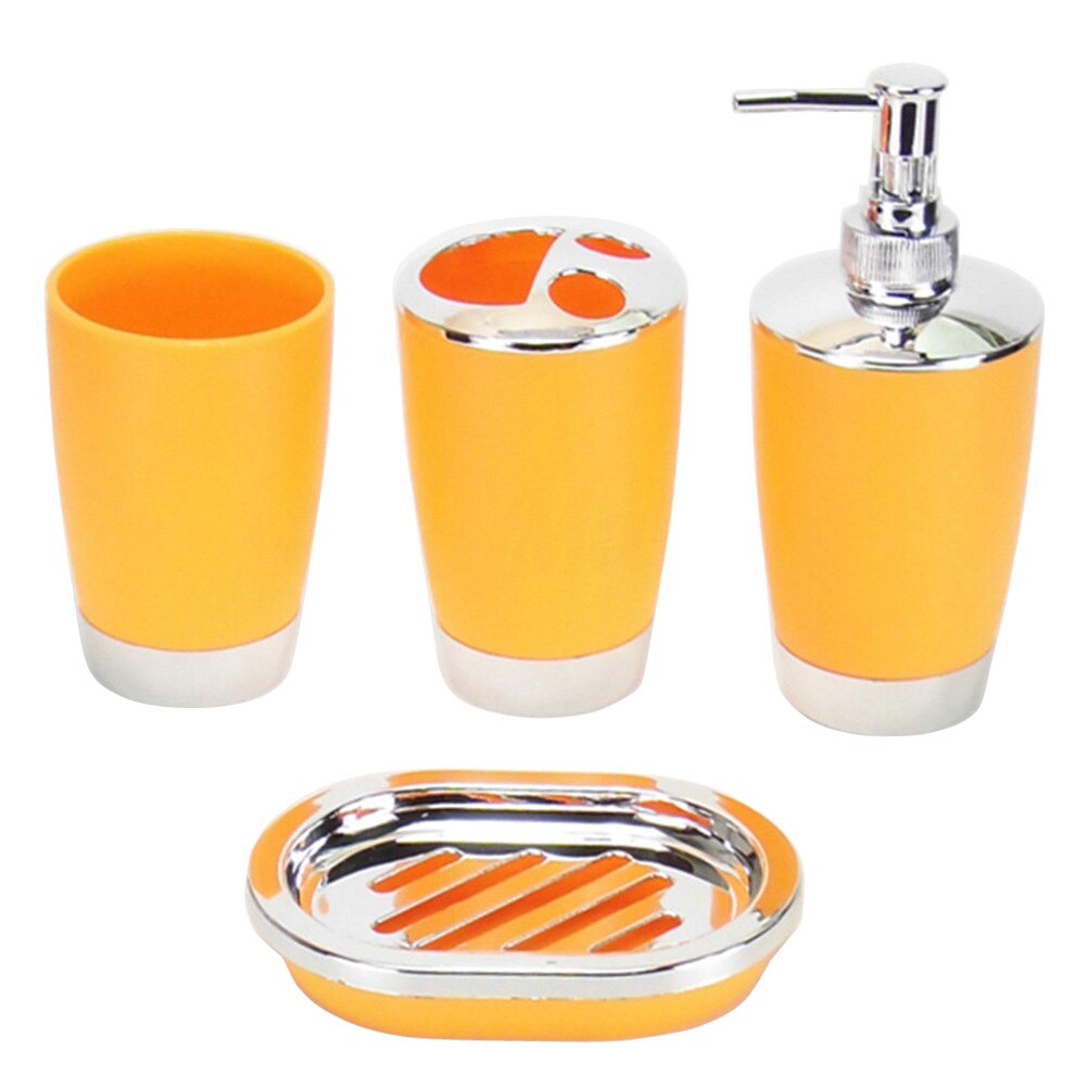 4 Pcs/Set Bathroom Suit Plastic Shampoo Press Bottle Wash Gargle Cup Toothbrush Holder Soap Dish Bath Accessories JAN88: Orange