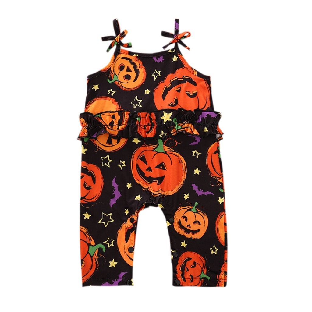 Fokusnorm halloween låve baby jenter takrenne rompers gresskar skrive ut ermeløse kausal jumpsuits 0-24m 4 stil: C / 6m