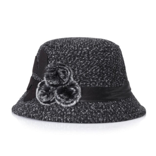 Women Woolen Top Hat Adult Winter Warm Comforable Flower Hat Women's Accessories: Black
