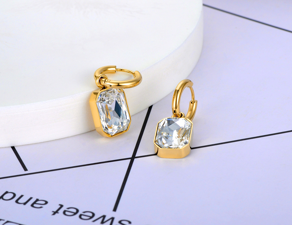 Lokaer-pendientes de aro cuadrados geométricos de acero inoxidable, aretes de cristal de circonia cúbica brillante, joyería para mujer,ьги E22115