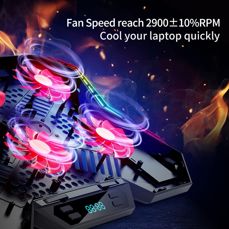 Gaming RGB laptop cooler 12-17 inch Led Screen Laptop cooling pad Notebook cooler stand with Six Fan and 2 USB Ports