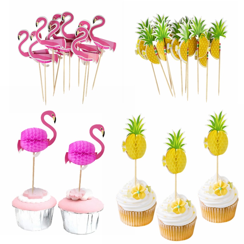 Flamingo Pineapple Cupcake Topper Fruit Toothpick for Hawaii Theme Beach Party Decoration Wedding Birthday Cake Topper Supplies8