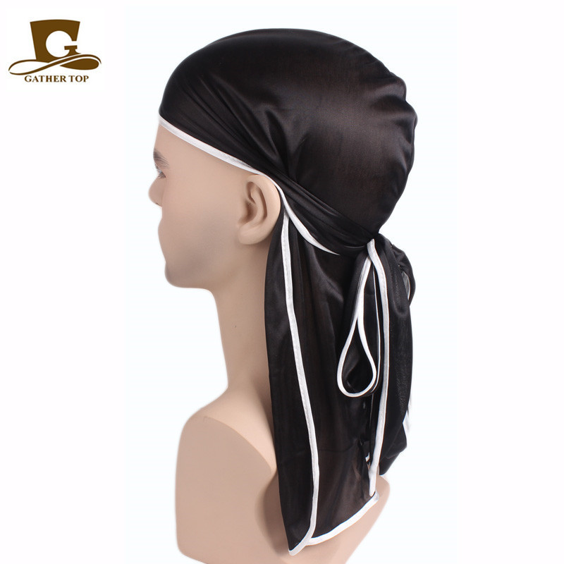 Unisex hombres mujeres satén transpirable Bandana sombrero sedoso Durag doo du trapo diadema de cola larga: Verde militar