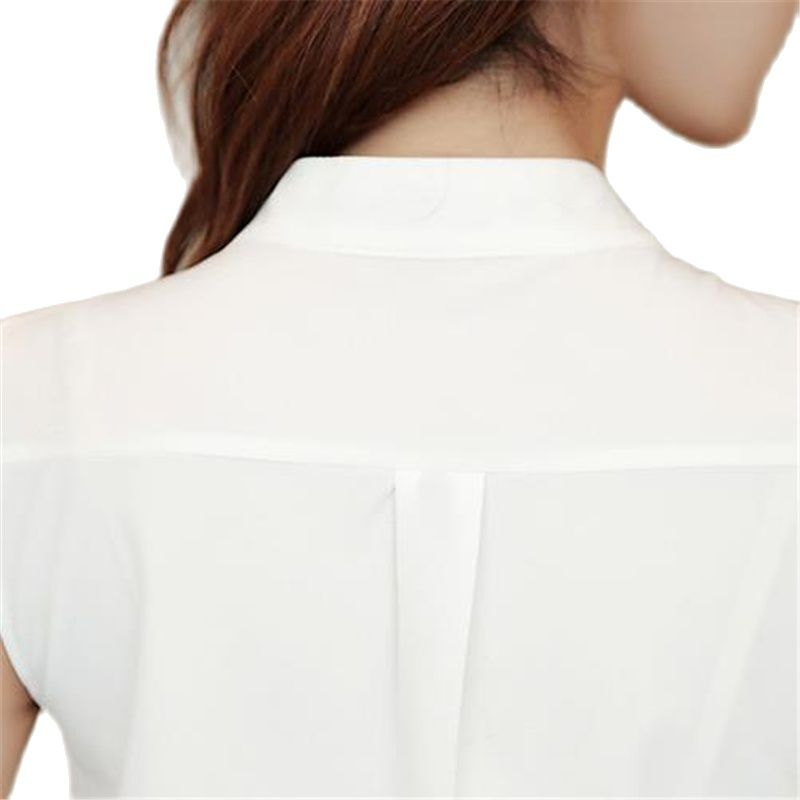 Mulher verão venda quente gola mandarim camisas feminino venda quente sem mangas blusa topos chiffon hedging chemise fina chaleco gilet