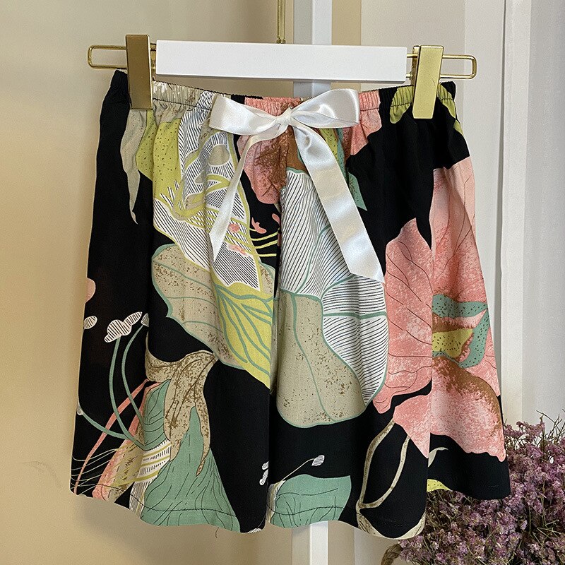 Kvinder pyjamas shorts bomuld blomsterprint shorts løse strandbukser hjemmebukser behagelig lounge bund soveshorts ouc 168: Begonia blomst