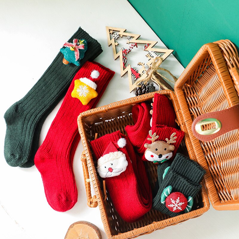 Calcetines hasta la rodilla con dibujos de alce navideño para bebé, niño y niña, medias suaves de algodón para niño y niña, medias cálidas para piernas