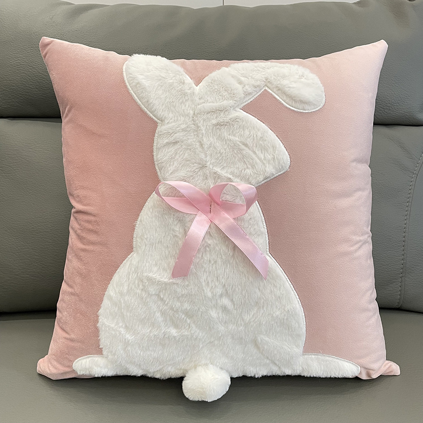 45x45CM Cute Cartoon Rabbit Throw Pillow Cover Nordic Animal Stamping Waist Cushion Cover Decor Home Decorative Pillowcase: light green