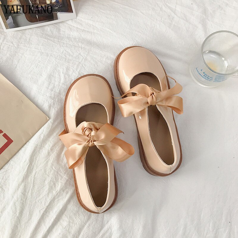 Autumn Ribbon Lace-up Japanese Small Leather Shoes Student Uniform Thick-Soled Mary Janes Flats British Style Big Head Doll Shoe: Black / 37