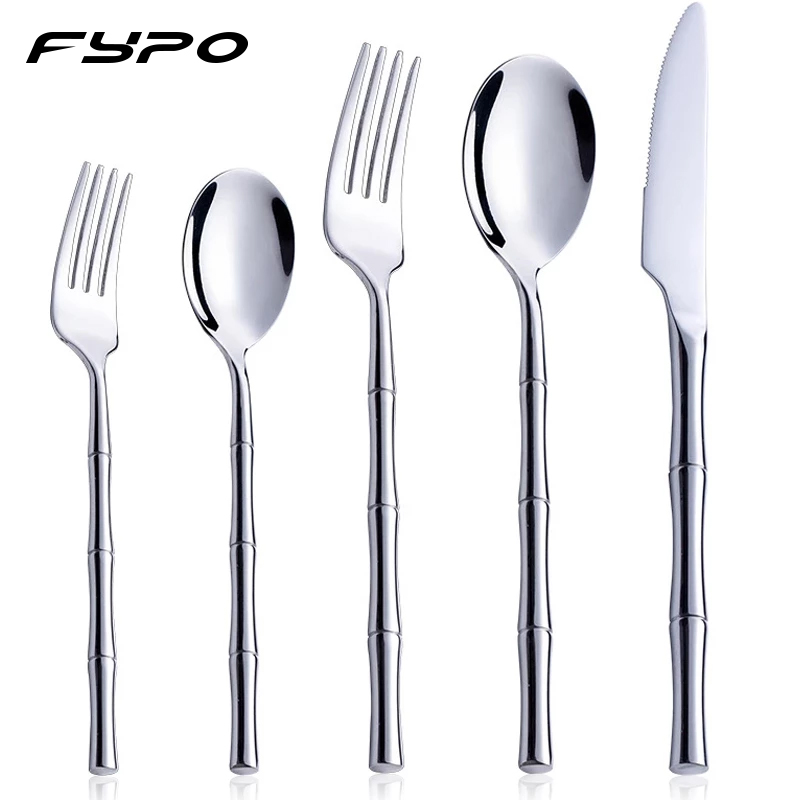 Fypo – ensemble de couverts créatifs avec manche en bambou, vaisselle occidentale en acier inoxydable 304, couverts à Steak, couteau, fourchette, cuillère, vaisselle