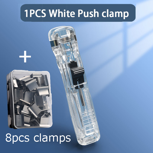 Staple Metal Clip Push Hand Paper Clipper with Refill Fixing Organizing Stapler Reusable Push Clamp for Document File Stationery: Burgundy