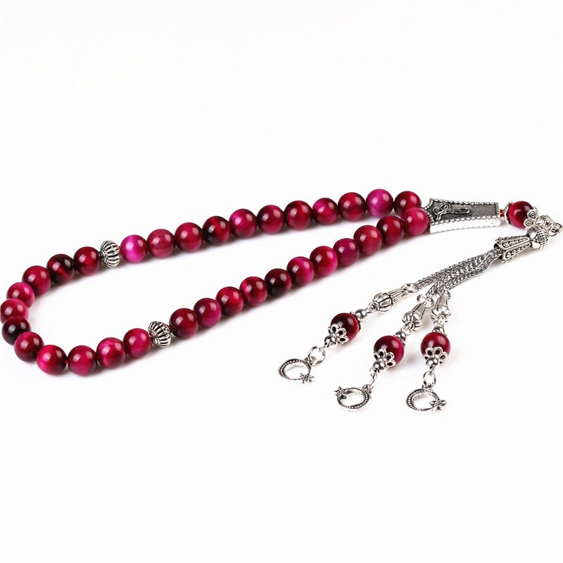 Losheren natural rosa tigre olho pedra borla 33 contas de oração muçulmano islâmico tasbih allah rosário meditação frisado pulseiras