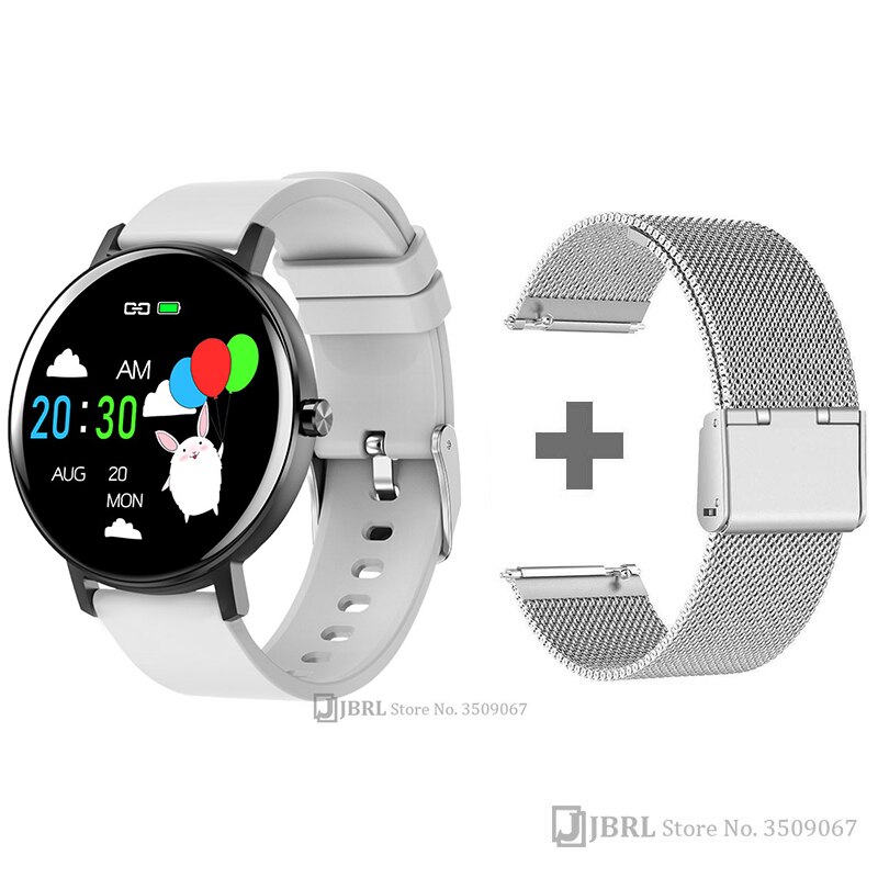 Banda inteligente redonda dos homens das mulheres pulseira inteligente rastreador de fitness para android ios smartband superior toque completo pulseira de pulso inteligente banda: white add strap 3