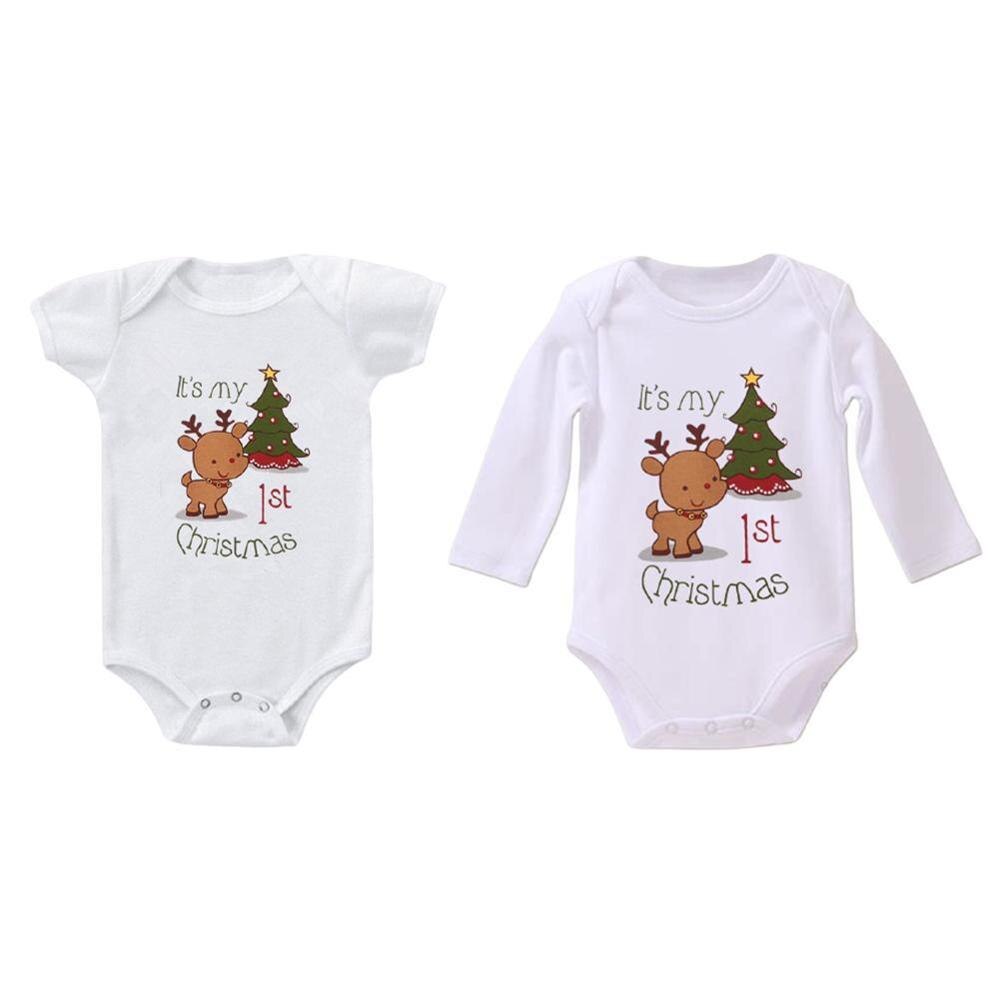 Natal do bebê macacão recém-nascido do bebê meninos meninas veado roupas longa árvore impressão outono macacão bebê mangas carro w9u1