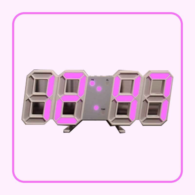 Nordic Digital Alarm Clocks Wall Hanging Watch Snooze Function Table Clock Calendar Thermometer Display Office Electronic Watch: White and purple
