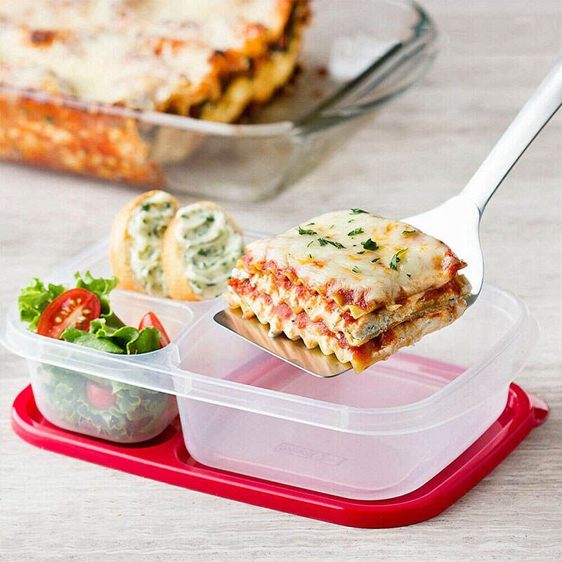 Plastic Food Fruit Picnic Storage Boxes 3-Compartment Lunch Box Set of 1-6 Meal Prep Containers Food Storage With Lids