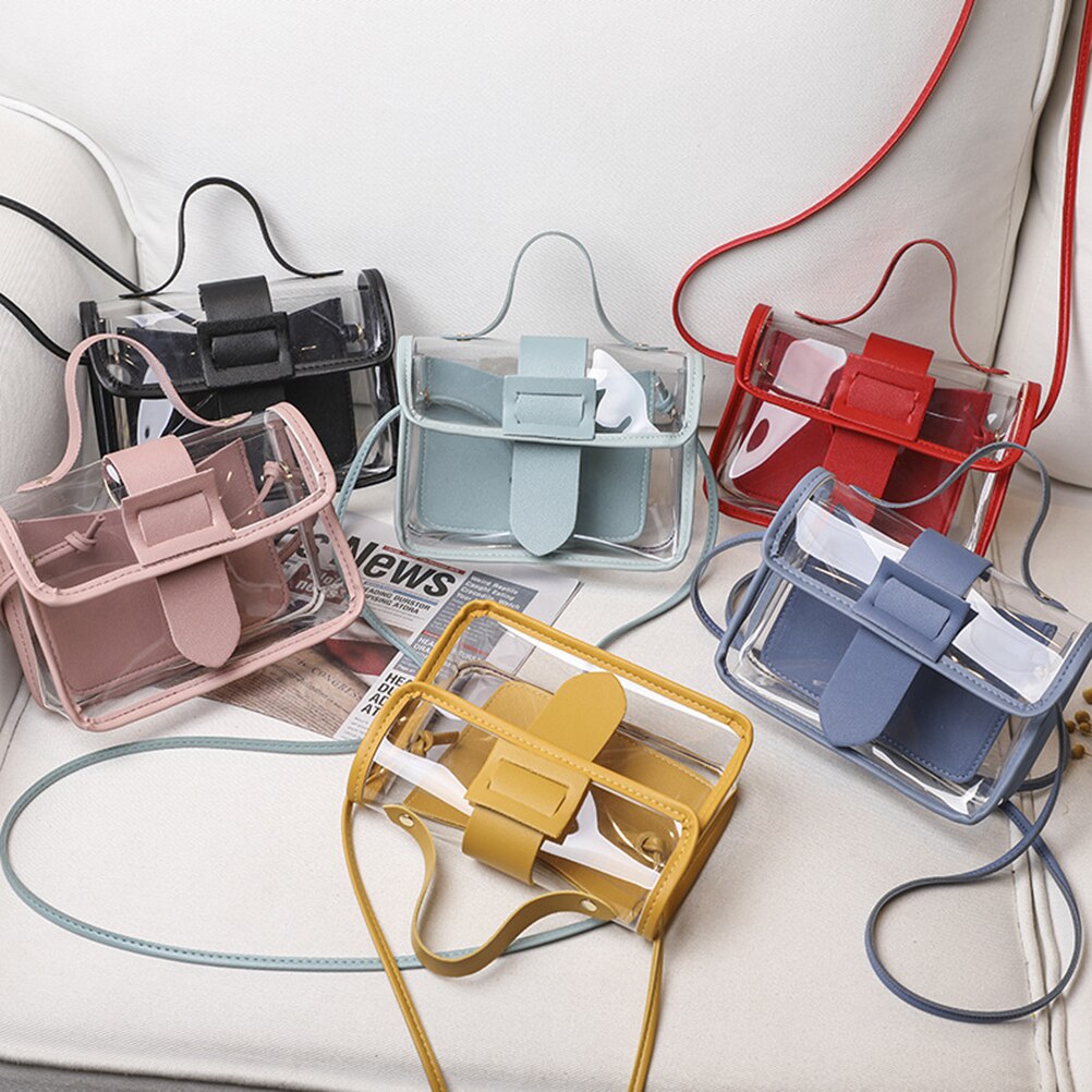Moda transparente praça sling saco fresco pvc ombro mensageiro sacos cinta de corrente crossbody bolsa composto tote lady saco