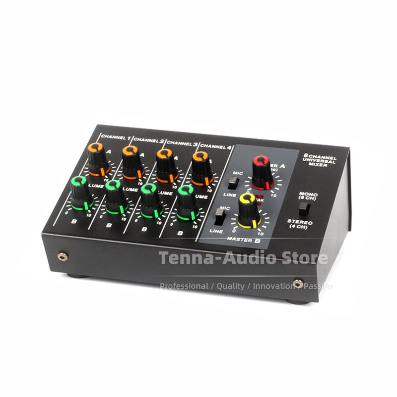 Guitar Bass Piano PA System Audio Mixer Combiner Stereo 4 CH Mono 8 Channel Microphone Input Output Line In Out Sond Desk