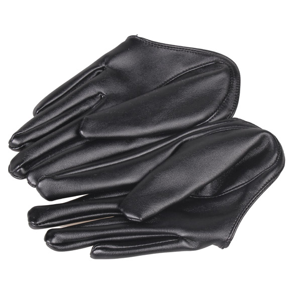 Lady Woman Tight Half Palm Gloves Imitation Leather Five Finger Black