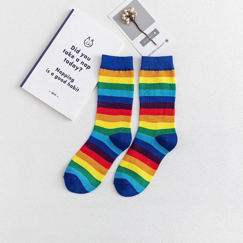 Socks Rainbow socks fall/winter cotton socks color stockings cotton fabric fabric african print fabric: Blue