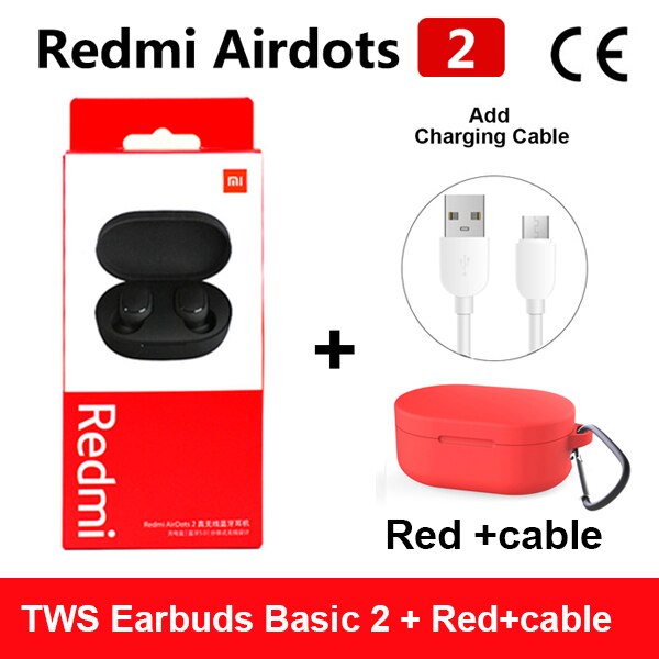 Original Xiaomi Redmi Airdots 2 TWS Earphone Wireless bluetooth 5.0 Earphone Stereo Noise Reduction Mic Voice Control Air2 SE: Redmi2RedCable