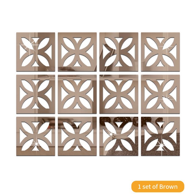 Pegatina de espejo de flores de cuatro hojas de hueco para sala de estar, papel tapiz de decoración de dormitorio, calcomanías de espejo acrílico para decoración del hogar, bricolaje: Brown