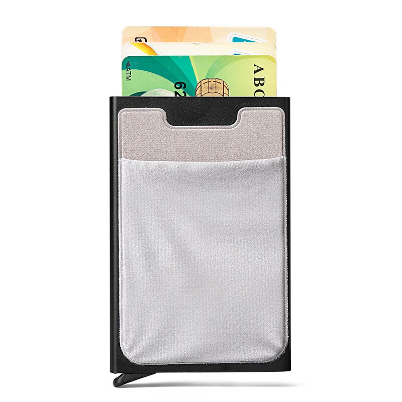 Pop Up Card Mannen Portemonnee Kleine Slanke Aluminium Metalen Portefeuilles Mini Secret Rfid Blocking Mannelijke Portemonnee Portemonnee walet: Black silver