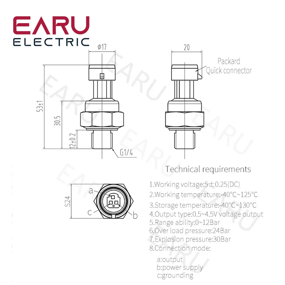 DC5V G1/4 Druksensor Zender Drukomvormer 1.2 MPa 174 PSI Voor Water Gas Air Olie Brandstof Auto roestvrij Staal Schakelaar