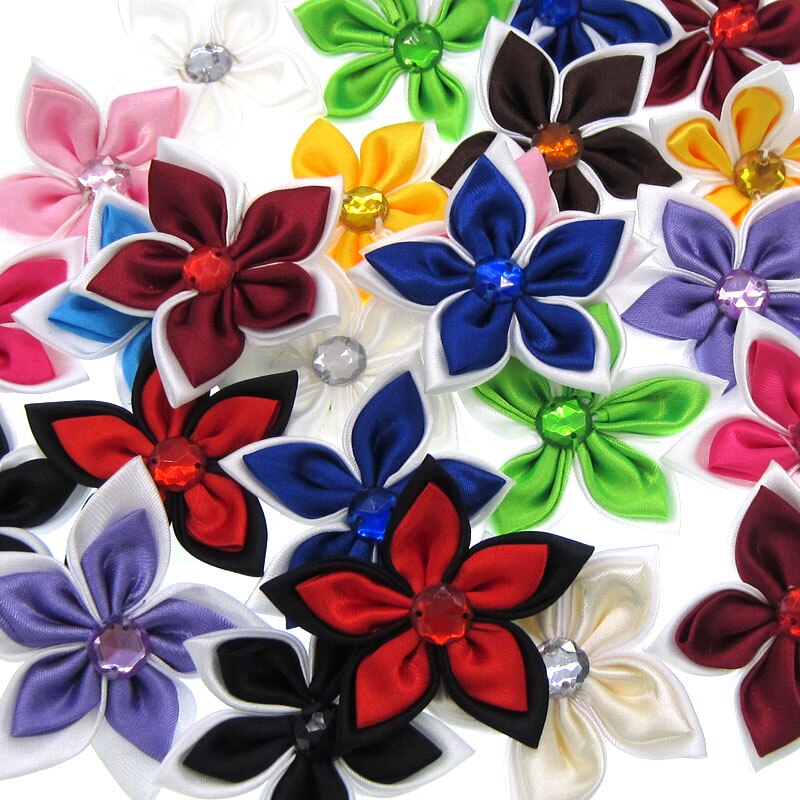 20 Stücke Satin- Blumen Strass Sternförmigen 2 Schichten Applikationen Nähen Haar Bogen Zubehör Handwerk Dekorationen 5,0 cm