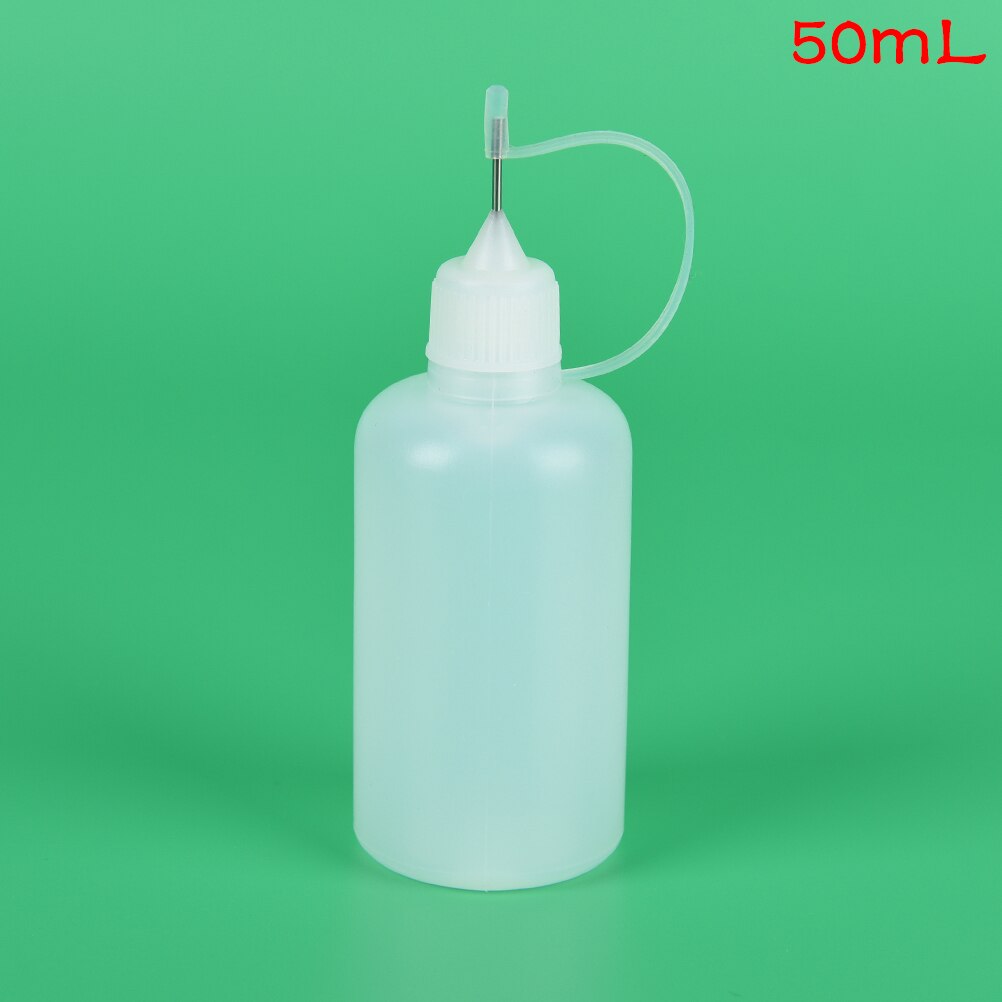 1 sæt (flaske + nålehætte + silikone-løkke ) 50ml nåleklemme flaske metal nålehætte hvid plast tom dråbeflaske