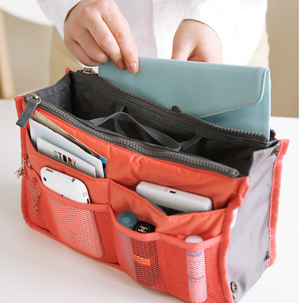 Organizer Insert Bag Women Nylon Travel Insert Organizer Handbag Purse Large liner Lady Makeup Cosmetic Bag Female Tote: Orange