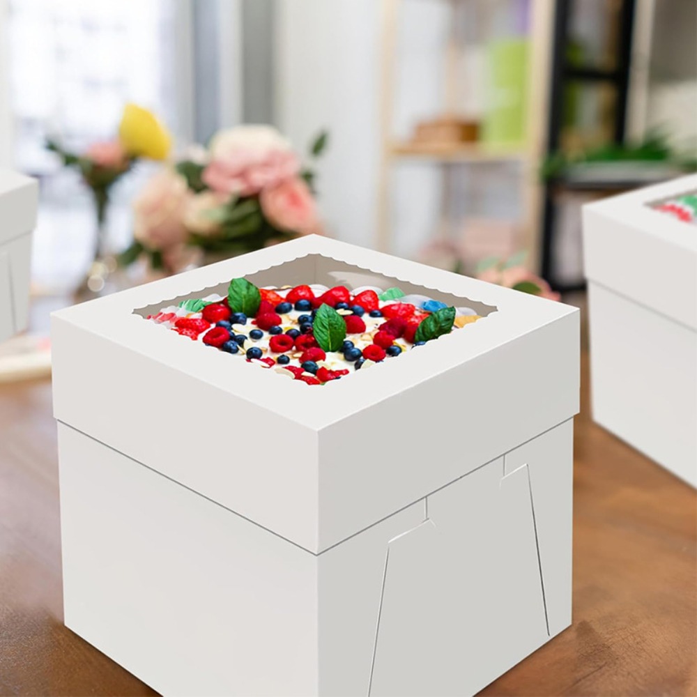 10pcs Multifunctional Square Disposable Cake Packaging Box with Window White Pastry Box DIY Cake Container Party