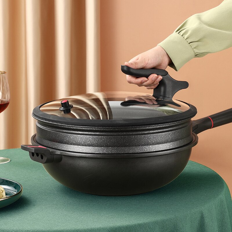 Hoge Capaciteit Potten Inductie Kookplaat Wok Thuis Keuken Multifunctionele Kookgerei Steak Koekenpan Non-stick Algemene Chinese Pan met Deksel