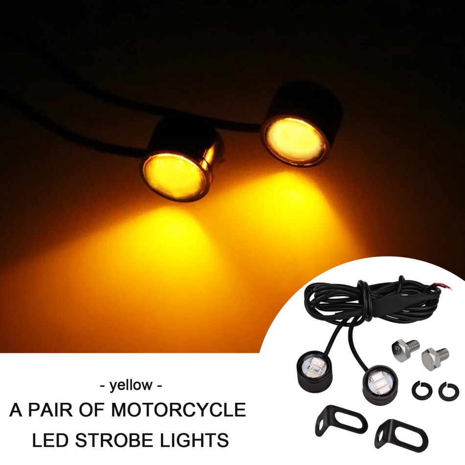 2 Stks/paar 12V Motorfiets Led Strobe Lichten Motorfiets Eagle Eye Flash Licht Waarschuwing Remlicht Lamp Spotlight Moto Onderdelen: YELLOW